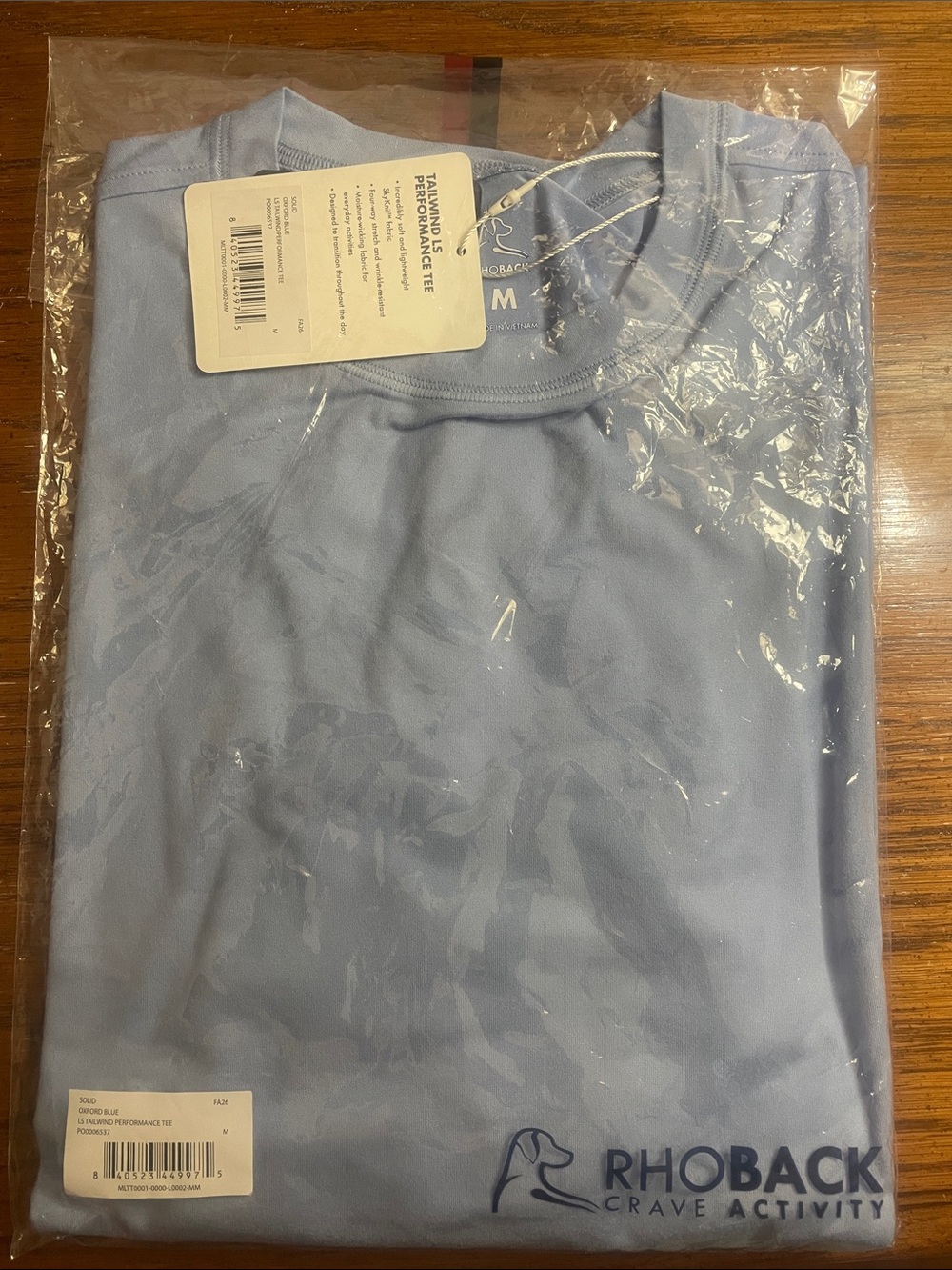 Rhoback Tailwind Long Sleeve Performance Tee Men’s M Oxford Blue SkyKnit NWT
